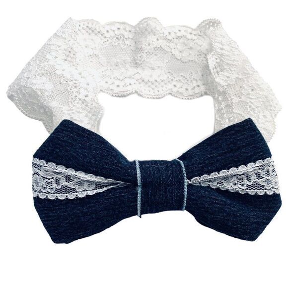 DENIM Bow and Lace Headband - Picture 1 of 4